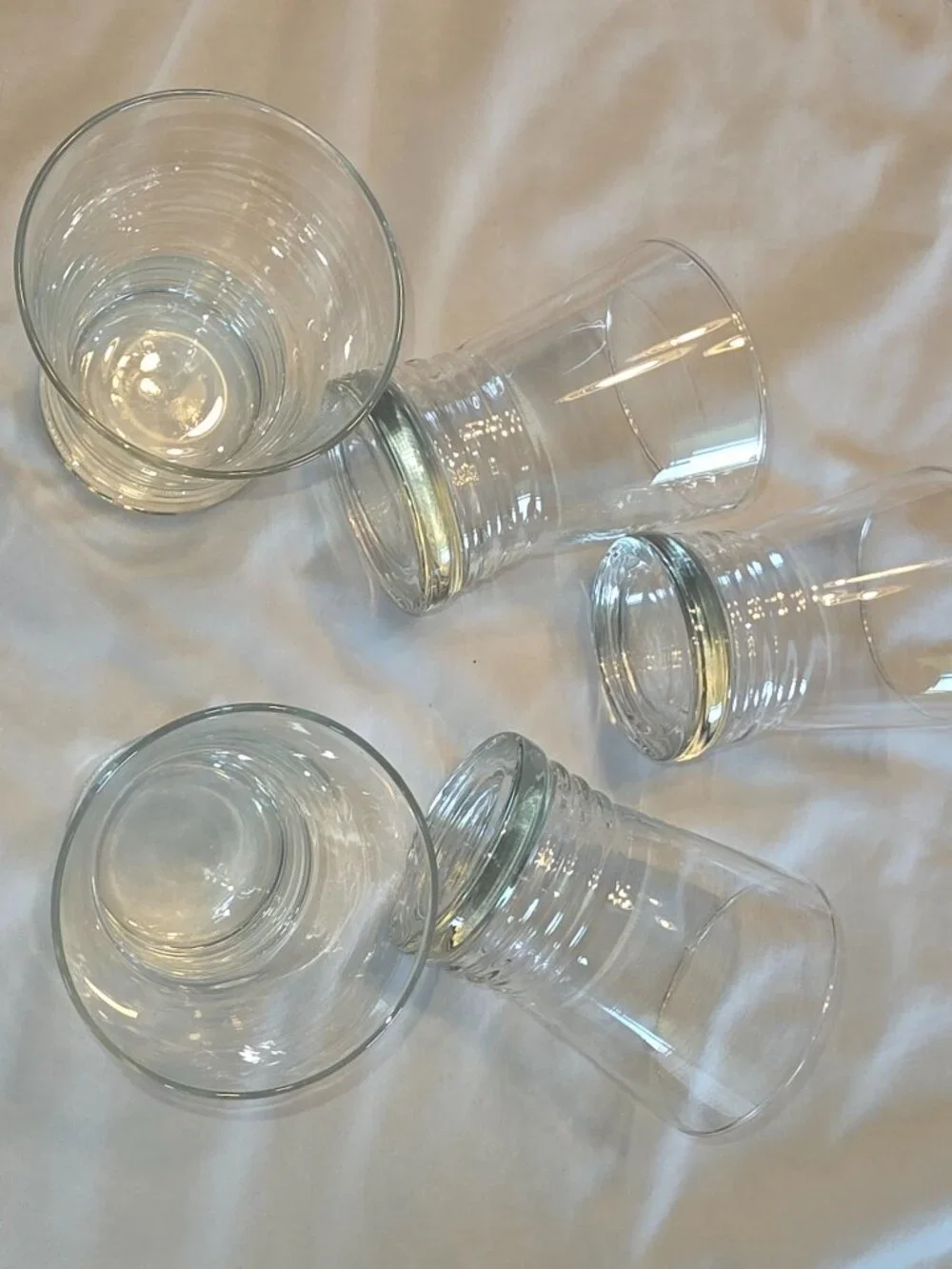 Glass Tumblers Set of 5 Ribbed Bottom Clear Drinkware Bar Water Glasses